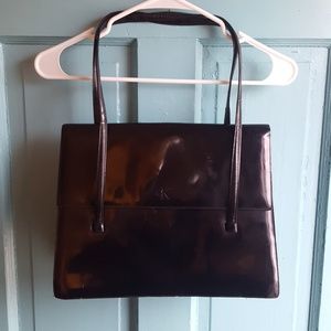 Calvin Klein Black Patent Leather Foldover Tote